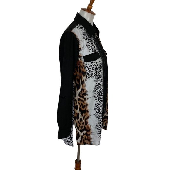 Mona Leah Couture Top Medium Zip Up Long Sleeve Animal Print Artsy Unique - Picture 2 of 5